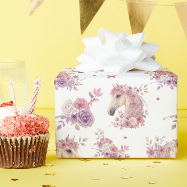 Girls Pretty Ponies Pastel Floral Horse Geschenkpapier (Geburtstagsparty)