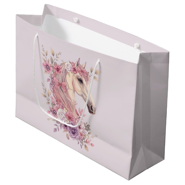Girls Pretty Ponies Pastel Floral Horse Große Geschenktüte (Vorderseite Schrägansicht)