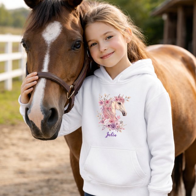 Girls Pretty Ponies Pastel Floral Horse Hoodie (Von Creator hochgeladen)