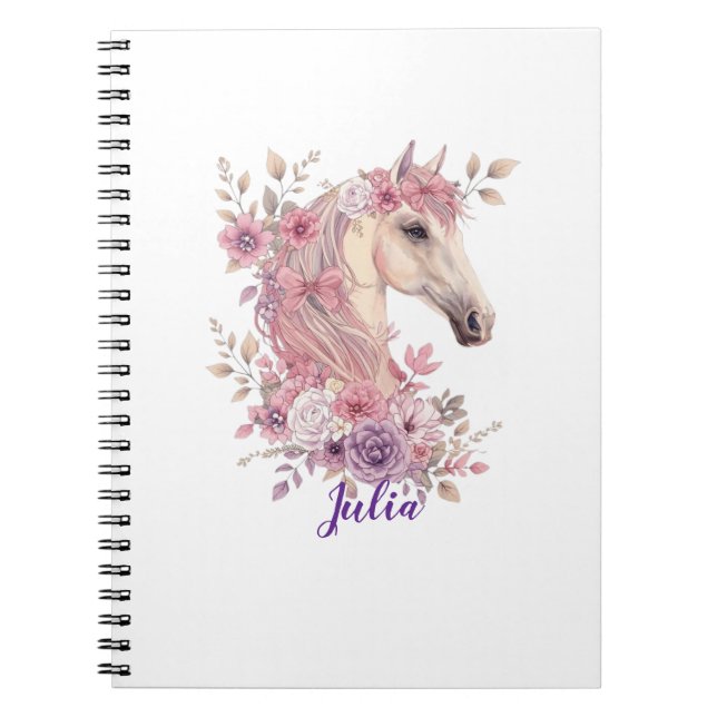 Girls Pretty Ponies Pastel Floral Horse Notizblock (Vorderseite)
