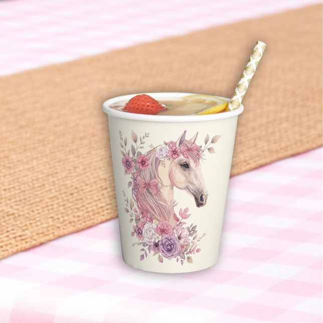 Girls Pretty Ponies Pastel Floral Horse Pappbecher (Von Creator hochgeladen)