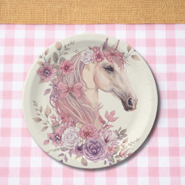 Girls Pretty Ponies Pastel Floral Horse Pappteller