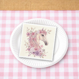 Girls Pretty Ponies Pastel Floral Horse Serviette