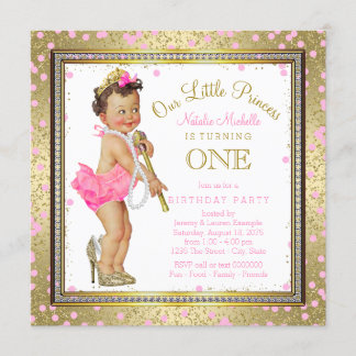 Girls Princess 1. Geburtstag Party Pink Gold Einladung