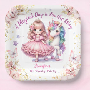 Girls Princess Unicorn Birthday Party Paper Teller