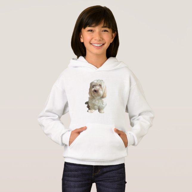 Girls Pullover Hoodie White Havanese (Vorne ganz)