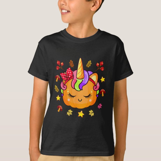 Girls Pumpkin Niedlich Unicorn Pumpkin Herbst Ki T-Shirt (Vorderseite)