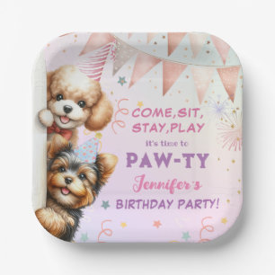 Girls Puppy Lasse Pawty Birthday Paper Plate Pappteller