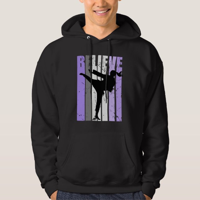 Girls Purple Distressed Believe Karate Girl Black  Hoodie (Vorderseite)