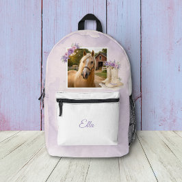 Girls Purple Floral Horse Birthday Invitation Bedruckter Rucksack