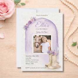 Girls Purple Floral Horse Birthday Invitation Einladung