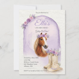 Girls Purple Floral Horse Birthday Invitation Einladung
