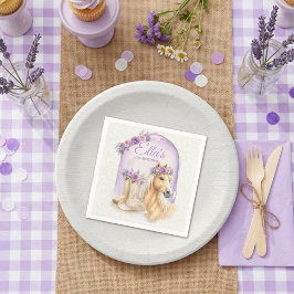 Girls Purple Floral Horse Birthday Napkins Serviette