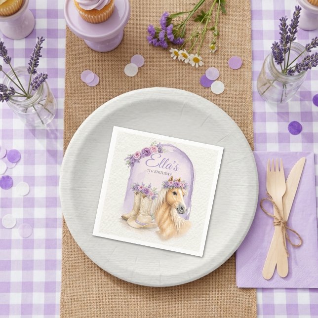 Girls Purple Floral Horse Birthday Napkins Serviette (Von Creator hochgeladen)