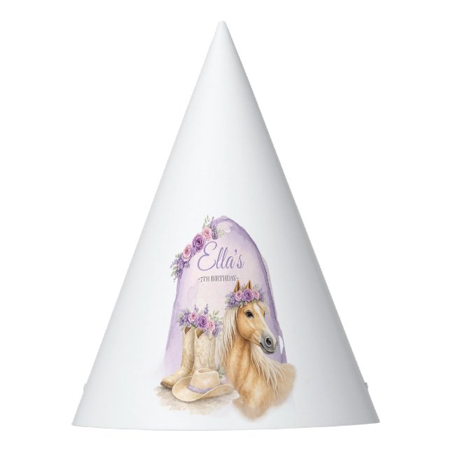 Girls Purple Floral Horse Birthday Party Hats Partyhütchen (Vorderseite)