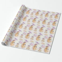 Girls Purple Floral Horse Gift Wrapping Paper Geschenkpapier