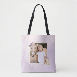 Girls Purple Floral Horse Tote Bag