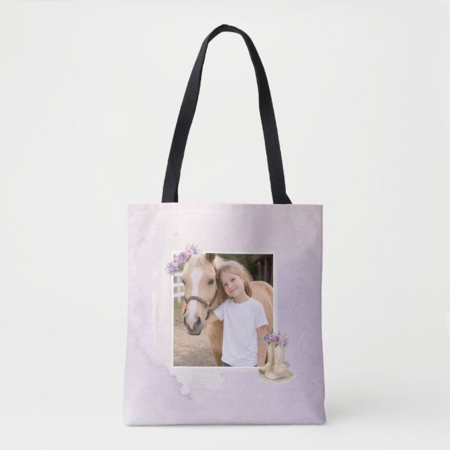 Girls Purple Floral Horse Tote Bag (Vorderseite)