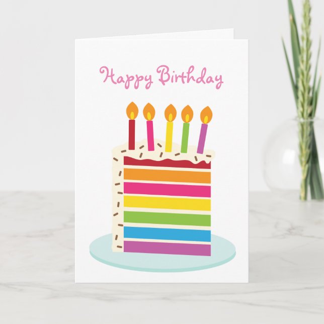 Girl's Rainbow Birthday Cake Slice Karte (Vorderseite)