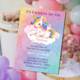 Girls Rainbow Colors Unicorn Birthday Invitation Einladung