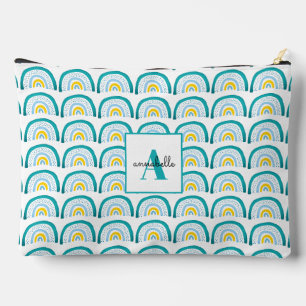 Girls Rainbow-Türkis-Monogramm Zubehörtasche