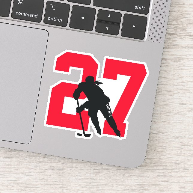 Girls Red Custom Hockey Player Nummer Sticker (Detail)