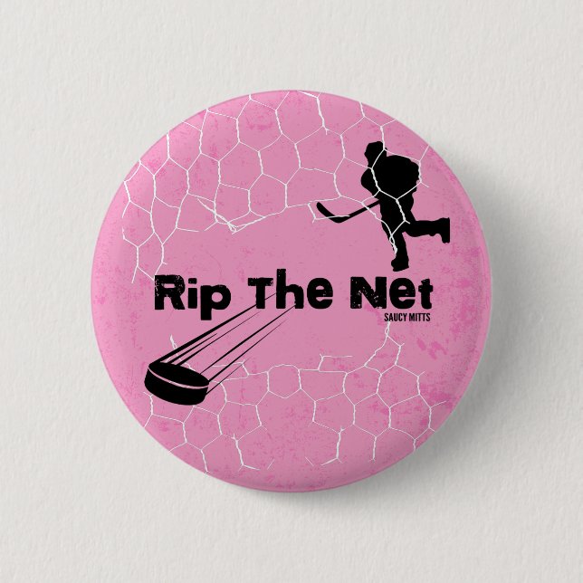 Girls Rip the Net Hockey Player pink Pinback Flair Button (Vorderseite)