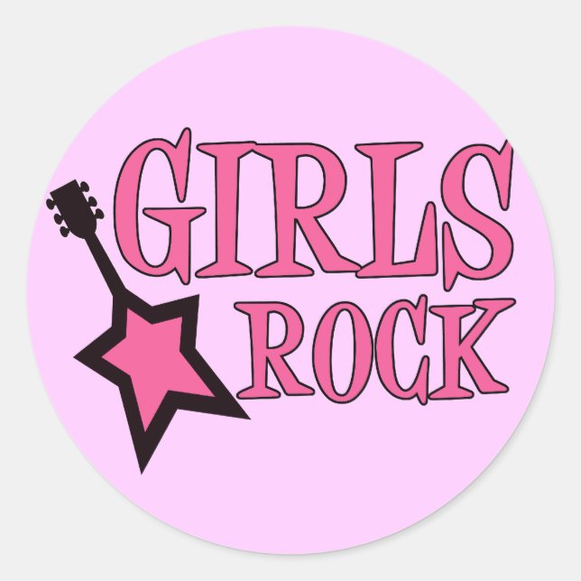 Girls Rock! Runder Aufkleber (Vorderseite)