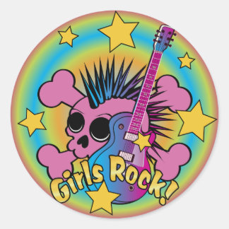 Girls Rock Skull Runder Aufkleber