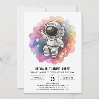 Girl's Rocket Elegance Astronaut Geburtstag Einladung