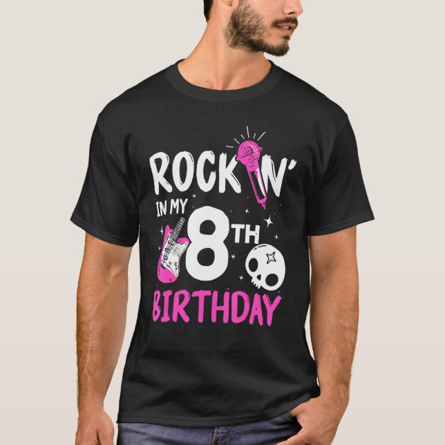 Girls Rockstar Birthday Rock Star Themengitarre 8t T-Shirt (Vorderseite)