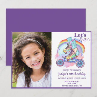 Girls Roller Skaten Foto Geburtstag Einladung
