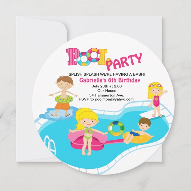 Girl's Round Pool Party zum Geburtstag Einladung (Vorderseite)