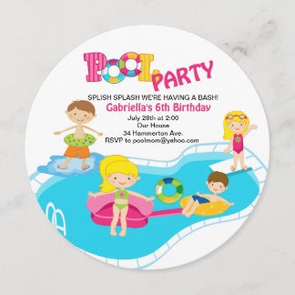 Girl's Round Pool Party zum Geburtstag Einladung