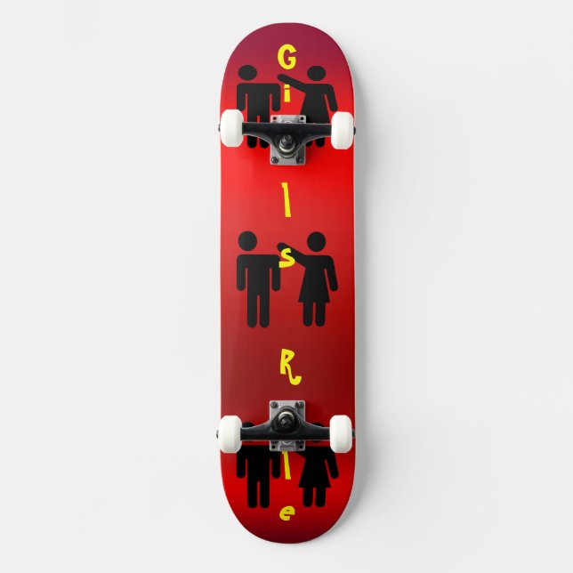 Girls Rule fun Silhouette auf Rosa Skateboard (Vorderseite)