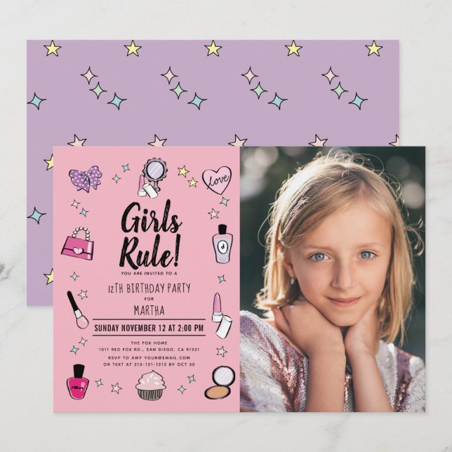 Girls Rule Makeup Wellness-Center Slumber Pink Fot Einladung (Vorne/Hinten)