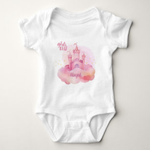 Girls Rule Palace auf der rosa Cloud Wasserfarbe Baby Strampler