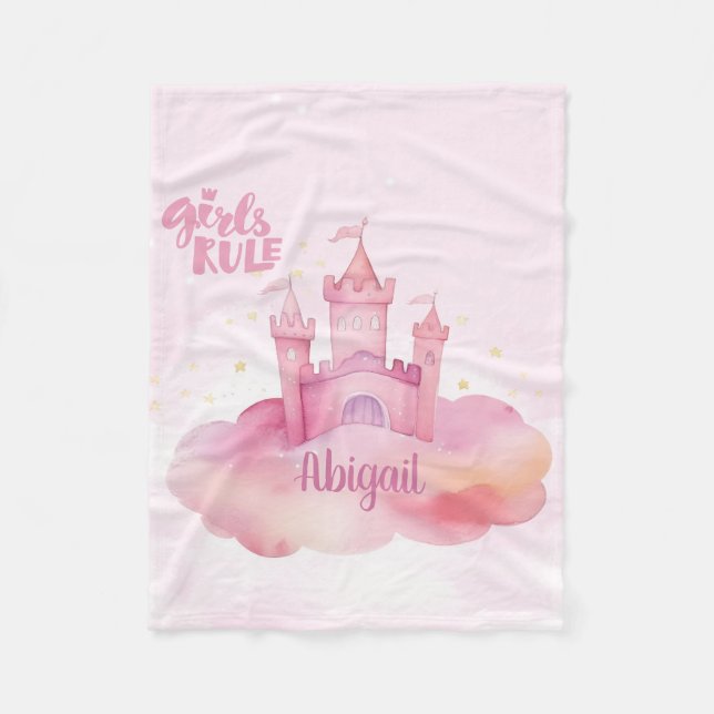 Girls Rule Palace auf der rosa Cloud Wasserfarbe Fleecedecke (Vorderseite)