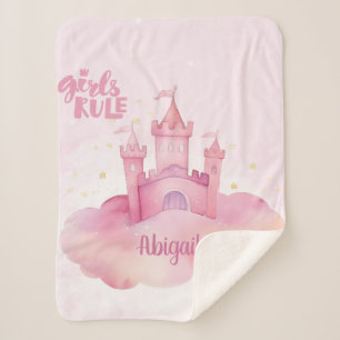 Girls Rule Palace auf der rosa Cloud Wasserfarbe Sherpadecke