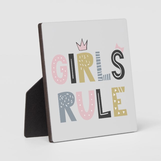 Girls Rule Scandinavian Word Art Tabletop Fotoplatte (Vorderseite)