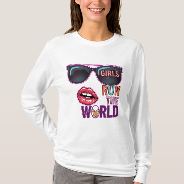 Girls Run the World - Pop Art Neon Feminine Design T-Shirt (Vorderseite)