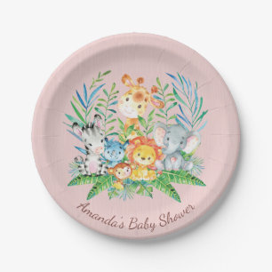 Girls Safari Jungle Baby Shower 7" Plate Pappteller