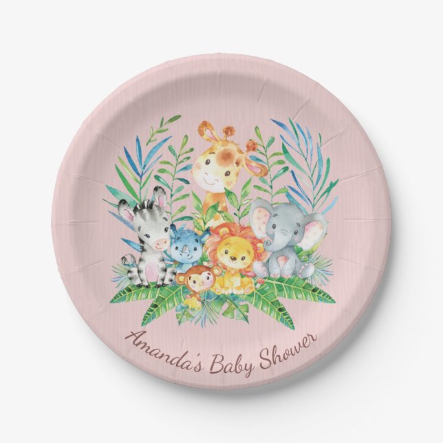 Girls Safari Jungle Baby Shower 7" Plate Pappteller (Vorderseite)