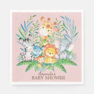 Girls Safari Jungle Babydusche Papier Napkins Serviette