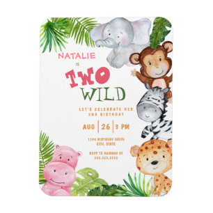 Girls Safari Jungle Two Wild 2. Geburtstag Einladu Magnet