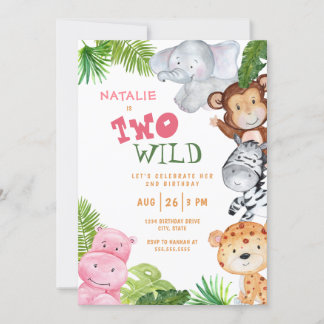 Girls Safari Jungle Two Wild 2. Geburtstag Einladung