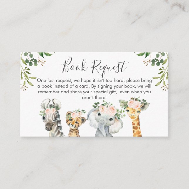 Girls Safari Tiere Buchanfrage Karte einfügen (Vorderseite)