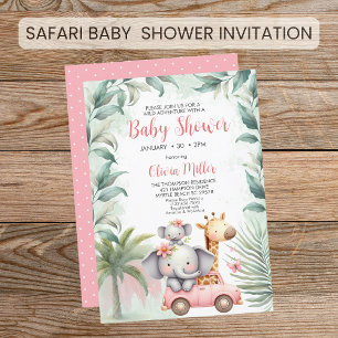 Girls Safari Tiere Floral Tropical Baby Dusche Einladung
