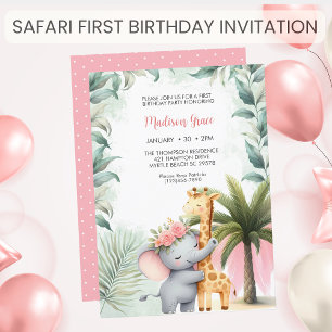 Girls Safari Tiere Floral Tropical Geburtstag Einladung