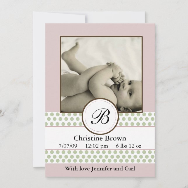 Girls Sage Dots Geburtsankündigung Ankündigung (Vorderseite)